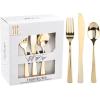 imageWDF 120 Pieces Heavy Duty Pink Plastic Silverware  Pink Plastic Cutlery Set  Disposable Pink Utensils  Disposable Flatware Includes 40 Forks 40 Spoons 40 Knives for Party WeddingGold