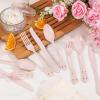 imageWDF 120 Pieces Heavy Duty Pink Plastic Silverware  Pink Plastic Cutlery Set  Disposable Pink Utensils  Disposable Flatware Includes 40 Forks 40 Spoons 40 Knives for Party WeddingPink