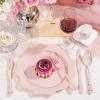 imageWDF 120 Pieces Heavy Duty Pink Plastic Silverware  Pink Plastic Cutlery Set  Disposable Pink Utensils  Disposable Flatware Includes 40 Forks 40 Spoons 40 Knives for Party WeddingPink