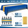 imageWDF 16Pack Green and Gold Plastic Tablecloths and Runners 54 x 108 Inch Gold Dot Rectangle for PartiesWeddingSt Patricks DayBlue Gold  16pack