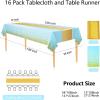 imageWDF 16Pack Royal Blue and Gold Plastic Tablecloths With Table Runners  54 x 108 Inch Rectangle Cloths 12 x 108 Inch Satin Runners for PartiesWeddingLight Blue Gold  16pack