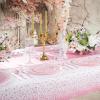imageWDF 16Pack Royal Blue and Gold Plastic Tablecloths With Table Runners  54 x 108 Inch Rectangle Cloths 12 x 108 Inch Satin Runners for PartiesWeddingPink White  16pack