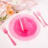 imageWDF 180 Pieces Pink Plastic Silverware Disposable  Clear Pink Cutlery Sets 60 Forks 60 Knives and 60 Spoons  Heavy Duty Disposable Utensils for Wedding PartyClear Pink  180PCS