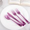 imageWDF 180 Pieces Pink Plastic Silverware Disposable  Clear Pink Cutlery Sets 60 Forks 60 Knives and 60 Spoons  Heavy Duty Disposable Utensils for Wedding PartyClear Purple  180PCS