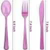 imageWDF 180 Pieces Pink Plastic Silverware Disposable  Clear Pink Cutlery Sets 60 Forks 60 Knives and 60 Spoons  Heavy Duty Disposable Utensils for Wedding PartyClear Purple  180PCS