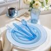 imageWDF 180 Pieces Pink Plastic Silverware Disposable  Clear Pink Cutlery Sets 60 Forks 60 Knives and 60 Spoons  Heavy Duty Disposable Utensils for Wedding PartyClear Blue  180PCS