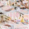 imageWDF 180 Pieces Pink Plastic Silverware Disposable  Clear Pink Cutlery Sets 60 Forks 60 Knives and 60 Spoons  Heavy Duty Disposable Utensils for Wedding PartyPink and Gold