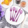 imageWDF 180 Pieces Pink Plastic Silverware Disposable  Clear Pink Cutlery Sets 60 Forks 60 Knives and 60 Spoons  Heavy Duty Disposable Utensils for Wedding PartyClear Purple  180PCS
