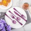 imageWDF 180 Pieces Pink Plastic Silverware Disposable  Clear Pink Cutlery Sets 60 Forks 60 Knives and 60 Spoons  Heavy Duty Disposable Utensils for Wedding PartyClear Purple  180PCS