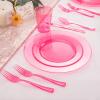 imageWDF 180 Pieces Pink Plastic Silverware Disposable  Clear Pink Cutlery Sets 60 Forks 60 Knives and 60 Spoons  Heavy Duty Disposable Utensils for Wedding PartyClear Pink  180PCS