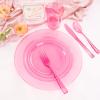 imageWDF 180 Pieces Pink Plastic Silverware Disposable  Clear Pink Cutlery Sets 60 Forks 60 Knives and 60 Spoons  Heavy Duty Disposable Utensils for Wedding PartyClear Pink  180PCS