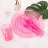 imageWDF 180 Pieces Pink Plastic Silverware Disposable  Clear Pink Cutlery Sets 60 Forks 60 Knives and 60 Spoons  Heavy Duty Disposable Utensils for Wedding PartyClear Pink  180PCS