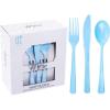 imageWDF 120 Pieces Heavy Duty Pink Plastic Silverware  Pink Plastic Cutlery Set  Disposable Pink Utensils  Disposable Flatware Includes 40 Forks 40 Spoons 40 Knives for Party WeddingBlue
