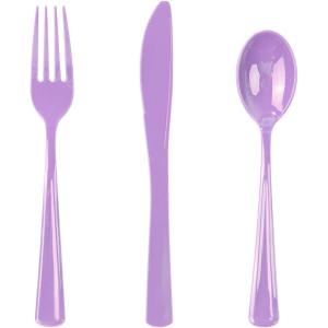 imageWDF 120 Pieces Heavy Duty Pink Plastic Silverware  Pink Plastic Cutlery Set  Disposable Pink Utensils  Disposable Flatware Includes 40 Forks 40 Spoons 40 Knives for Party WeddingPurple