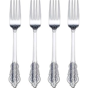 imageWDF 120 Pieces Heavy Duty Pink Plastic Silverware  Pink Plastic Cutlery Set  Disposable Pink Utensils  Disposable Flatware Includes 40 Forks 40 Spoons 40 Knives for Party WeddingSilver
