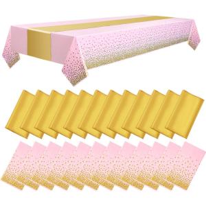 imageWDF 16Pack Green and Gold Plastic Tablecloths and Runners 54 x 108 Inch Gold Dot Rectangle for PartiesWeddingSt Patricks DayPink Gold  16pack