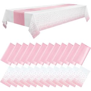 imageWDF 16Pack Green and Gold Plastic Tablecloths and Runners 54 x 108 Inch Gold Dot Rectangle for PartiesWeddingSt Patricks DayPink White  16pack
