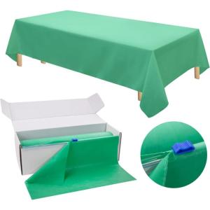imageWDF 54 Inch X 100 Feet Black Plastic Table Cover RollBlack Plastic Tablecloth with Cutter Box Perfect for New Year Parties Banquets Daily Use Graduation HalloweenGreen