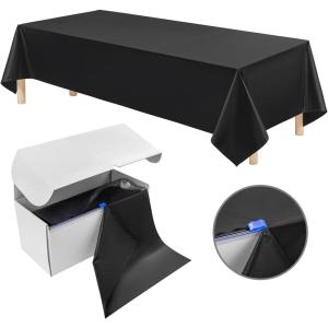 imageWDF 54 Inch X 100 Feet Black Plastic Table Cover RollBlack Plastic Tablecloth with Cutter Box Perfect for New Year Parties Banquets Daily Use Graduation HalloweenBlack