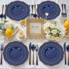 imageWDF 180 Pieces Black Silverware Cutlery Disposable  Plastic Flatware Set 60 Forks 60 Knives and 60 Spoons  Heavy Duty Black Plastic Cutlery  Disposable Utensils for Halloween Party WeddingBlue and Gold