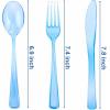 imageWDF 180 Pieces Black Silverware Cutlery Disposable  Plastic Flatware Set 60 Forks 60 Knives and 60 Spoons  Heavy Duty Black Plastic Cutlery  Disposable Utensils for Halloween Party WeddingClear Blue  180PCS