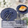 imageWDF 180 Pieces Black Silverware Cutlery Disposable  Plastic Flatware Set 60 Forks 60 Knives and 60 Spoons  Heavy Duty Black Plastic Cutlery  Disposable Utensils for Halloween Party WeddingBlue and Gold