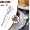 imageWDF 300 Pieces Black Plastic Mini Spoons4 Inches Black Plastic Tasting Spoons for DessertsHeavy Duty Plastic Spoons Perfect for CoffeeCakeDessertsAppetizers for Halloween New YearGraduationSilver