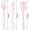 imageWDF 360 Pink Glitter Plastic Silverware  Disposable Glitter Cutlery  Plastic Silverware inluding 120 Forks 120 Spoons 120 Knives for Pink Birthday ampamp Baby ShowerPink Glitter