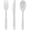 imageWDF 360 Pink Glitter Plastic Silverware  Disposable Glitter Cutlery  Plastic Silverware inluding 120 Forks 120 Spoons 120 Knives for Pink Birthday ampamp Baby ShowerSilver Glitter