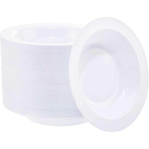 imageWDF 60pcs White Plastic Bowls12 oz Disposable Heavy Duty White Plastic Soup Bowls for Wedding Party Independence Day New YearsWhite