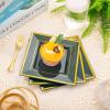 imageWDF 100pcs Silver Plastic Dessert Plates 75quot with 100 Pieces Disposable Forks 74quot Silver Plates Appetizer Plates Small Plates Fancy Salad Plates and Cake Plates for PartyWeddingGreen and Gold
