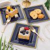imageWDF 100pcs Silver Plastic Dessert Plates 75quot with 100 Pieces Disposable Forks 74quot Silver Plates Appetizer Plates Small Plates Fancy Salad Plates and Cake Plates for PartyWeddingBlue and Gold