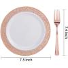 imageWDF 100pcs Silver Plastic Dessert Plates 75quot with 100 Pieces Disposable Forks 74quot Silver Plates Appetizer Plates Small Plates Fancy Salad Plates and Cake Plates for PartyWeddingRose Gold