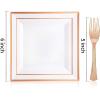 imageWDF 100pcs Silver Plastic Dessert Plates 75quot with 100 Pieces Disposable Forks 74quot Silver Plates Appetizer Plates Small Plates Fancy Salad Plates and Cake Plates for PartyWeddingWhite and Rose Gold