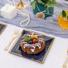 imageWDF 100pcs Silver Plastic Dessert Plates 75quot with 100 Pieces Disposable Forks 74quot Silver Plates Appetizer Plates Small Plates Fancy Salad Plates and Cake Plates for PartyWeddingBlue and Gold