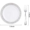 imageWDF 100pcs Silver Plastic Dessert Plates 75quot with 100 Pieces Disposable Forks 74quot Silver Plates Appetizer Plates Small Plates Fancy Salad Plates and Cake Plates for PartyWeddingSilver