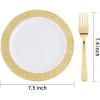 imageWDF 100pcs Silver Plastic Dessert Plates 75quot with 100 Pieces Disposable Forks 74quot Silver Plates Appetizer Plates Small Plates Fancy Salad Plates and Cake Plates for PartyWeddingGold