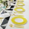 imageWDF 150pieces Baby Blue Plastic Plates with Gold Rim  Disposable Gold Plastic Silverware With Blue HandleBaroque Light BlueampampGold Disposable Plates Dinnerware for WeddingPartyYellow