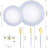 imageWDF 150pieces Baby Blue Plastic Plates with Gold Rim  Disposable Gold Plastic Silverware With Blue HandleBaroque Light BlueampampGold Disposable Plates Dinnerware for WeddingPartyBlue