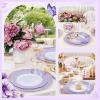 imageWDF 150pieces Baby Blue Plastic Plates with Gold Rim  Disposable Gold Plastic Silverware With Blue HandleBaroque Light BlueampampGold Disposable Plates Dinnerware for WeddingPartyLavender