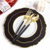 imageWDF 150pieces Baby Blue Plastic Plates with Gold Rim  Disposable Gold Plastic Silverware With Blue HandleBaroque Light BlueampampGold Disposable Plates Dinnerware for WeddingPartyBlack