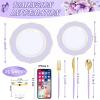 imageWDF 150pieces Baby Blue Plastic Plates with Gold Rim  Disposable Gold Plastic Silverware With Blue HandleBaroque Light BlueampampGold Disposable Plates Dinnerware for WeddingPartyLavender