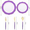 imageWDF 150pieces Baby Blue Plastic Plates with Gold Rim  Disposable Gold Plastic Silverware With Blue HandleBaroque Light BlueampampGold Disposable Plates Dinnerware for WeddingPartyPurple