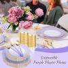 imageWDF 150pieces Baby Blue Plastic Plates with Gold Rim  Disposable Gold Plastic Silverware With Blue HandleBaroque Light BlueampampGold Disposable Plates Dinnerware for WeddingPartyLavender