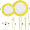 imageWDF 150pieces Baby Blue Plastic Plates with Gold Rim  Disposable Gold Plastic Silverware With Blue HandleBaroque Light BlueampampGold Disposable Plates Dinnerware for WeddingPartyYellow