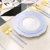 imageWDF 150pieces Baby Blue Plastic Plates with Gold Rim  Disposable Gold Plastic Silverware With Blue HandleBaroque Light BlueampampGold Disposable Plates Dinnerware for WeddingPartyBlue