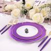 imageWDF 150pieces Baby Blue Plastic Plates with Gold Rim  Disposable Gold Plastic Silverware With Blue HandleBaroque Light BlueampampGold Disposable Plates Dinnerware for WeddingPartyPurple