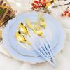 imageWDF 30Guest Black and Gold Plastic Plates  New Year Plates  Gold Plastic Silverware With Black Handle Baroque Black and Gold Disposable Dinnerware for Halloween ampamp New Year ampampPartiesBlue