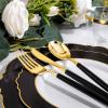 imageWDF 30Guest Black and Gold Plastic Plates  New Year Plates  Gold Plastic Silverware With Black Handle Baroque Black and Gold Disposable Dinnerware for Halloween ampamp New Year ampampPartiesBlack