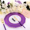 imageWDF 30Guest Black and Gold Plastic Plates  New Year Plates  Gold Plastic Silverware With Black Handle Baroque Black and Gold Disposable Dinnerware for Halloween ampamp New Year ampampPartiesPurple